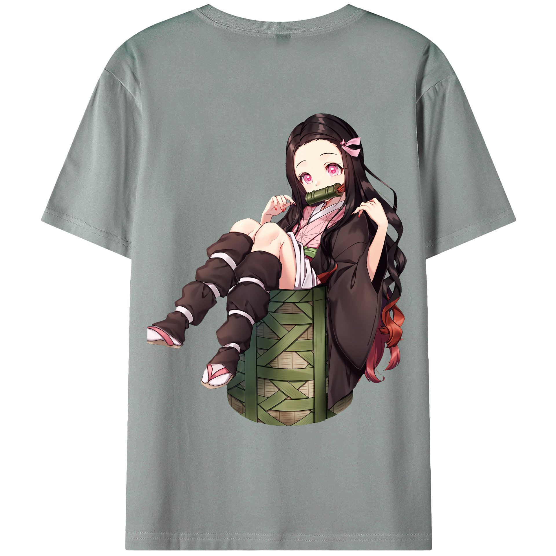 （画像用） 鬼滅の刃（きめつのやいば）竈門 禰󠄀豆子／かまど ねずこ Kamado Nezuko 綿100％ メンズ半袖Tシャツ（バックプリント） 通気性